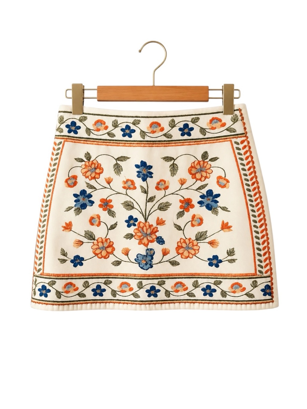Mi Ami Embroidered Floral Mini Skirt White Cotton Boho Cottagecore Size M